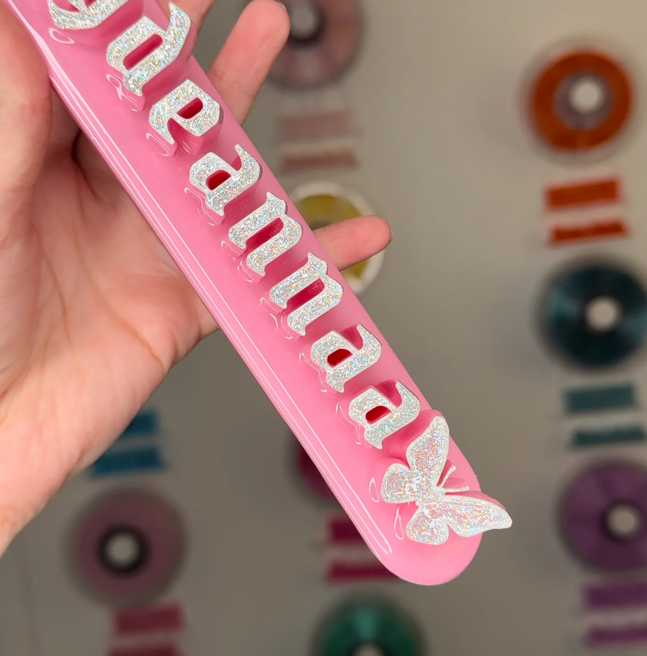 Pink nameplate with Butterfly #1 - Image 3